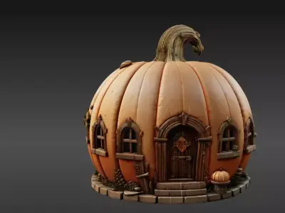 Enchanted Pumpkin Cottage 3D Model Halloween Fairy Home 3D print model