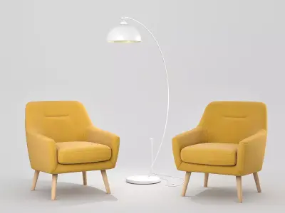 Nordic lounge armchair and lamp Low-poly 3D model