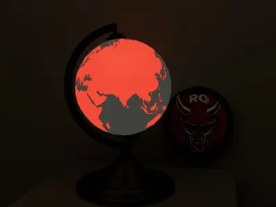 L-poly Night Lamp  and Globe World - Red - Grey Free low-poly 3D model