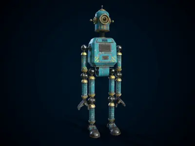 Retro Robot Low-poly 3D model