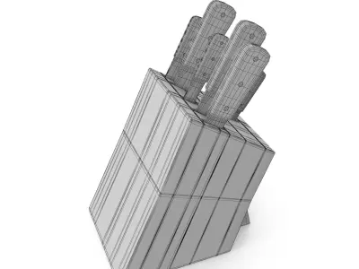 Kitchen Knife Holder with Knives Low-poly 3D model