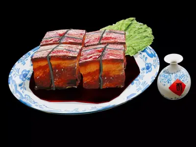 Food Chinese famous dish DongPo meat and Chinese wine 3D model