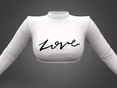 Long Sleeves Round Neck Crop Top Low-poly 3D model