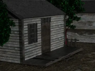 house model with church and a well Low-poly 3D model