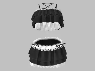 Japanese Lolita Amp Skirt and Top Pink Black Low-poly 3D model