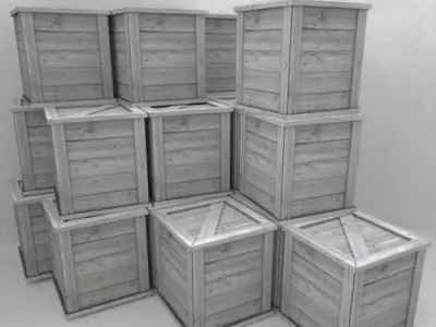 Wood box with pieces for destruction effects Low-poly 3D model