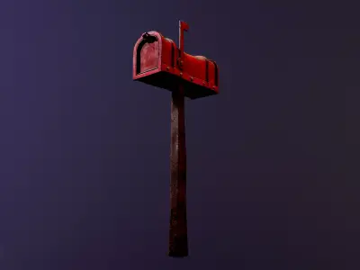 Mailbox Gameready 3D model on pole Low-poly 3D model
