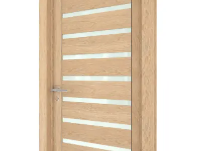 Door-053 wooden door with glass panels 3D model