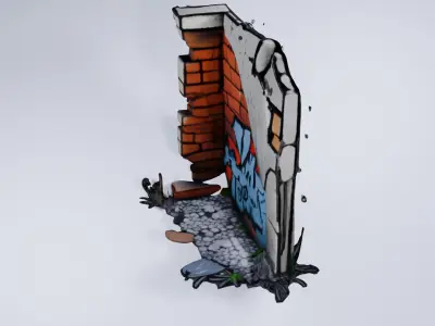 Damaged Brick Wall - Low Poly Stylized 3D Model 3D model