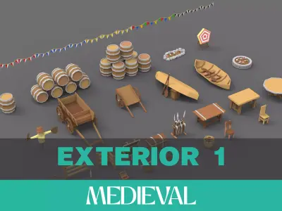 Low Poly Medieval Exterior Pack Collection Low-poly 3D model Low-poly 3D model