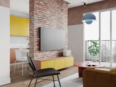 Interior Living room scene Low-poly 3D model
