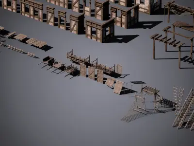 Medieval Houses Modular Kit Low-poly 3D model