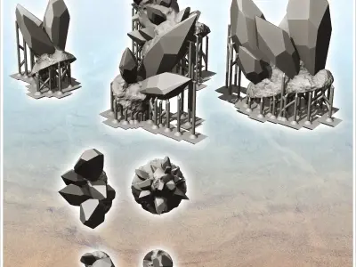 Set of four crystals and ores 4 - Future Sci-Fi SF Post apocalyp 3D print model