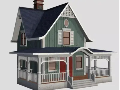 American Style Cottage - Town House Model Low-poly 3D model 4