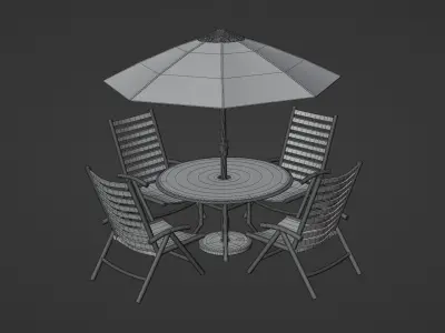 Patio outdoor table with chairs and umbrella 2 3D model