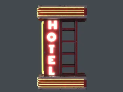 Neon Hotel Sign 3D Model Low-poly 3D model
