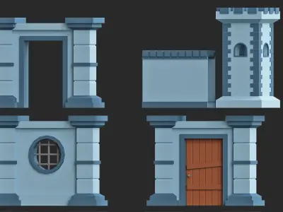 Cartoon modular walls pack low poly 3d model Low-poly 3D model