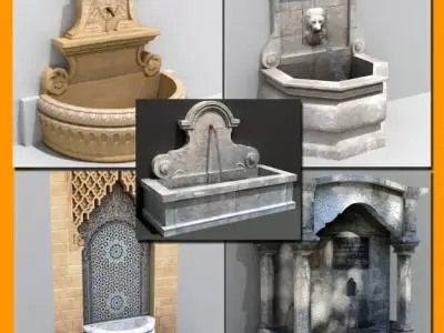 Fountains collection 1 stone fountain with ornate design 3D model