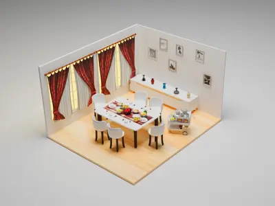 DINNING ROOM Low-poly 3D model