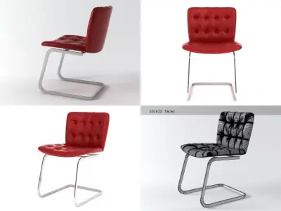 RH-304 four leather chairs on metal frame 3D model