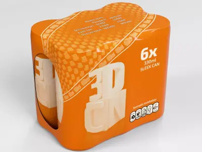 6 Pack 330ml Sleek shrinkwrapped beverage cans 3D model