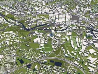 Leeds 50x50km 3D City Map 3D model