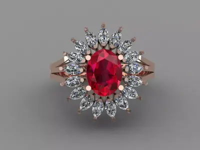 Rose Gold Women Diamond Ring 3D print model 3D print model 56