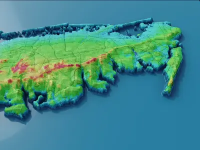 Topographic map of the Long Island and New-York 3D model