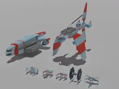 Low-poly spaceships game-ready collection Low-poly 3D model
