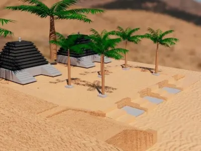 Desert Landscapes with temples on sides  Low-poly 3D model