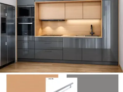 Modern Kitchen Interior Set   Wood   Matte Black   SketchUp  FBX Low-poly 3D model