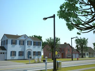 Neighborhood house with tree 3D model