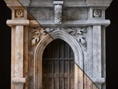 Medieval Wood Door with Stone Arch - Rigged and animated Low-poly 3D model