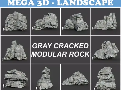Low poly Gray Cracked Modular Rock 220112 Low-poly 3D model