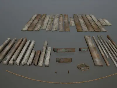 Wooden Pier Set Low-poly 3D model