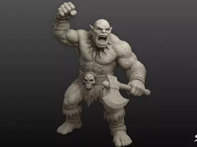 Ogre Warrior Victory Pose Statue Low-poly 3D model