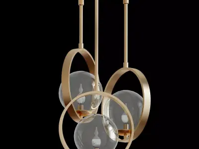 Chandelier gold pendant light with three glass globes 3D model