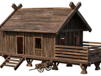 Old Building House 4K Textures GameReady 72 Low-poly 3D model