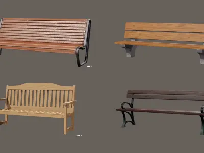 4 simple benches Low-poly 3D model