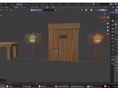 Table door and signs Low-poly 3D model