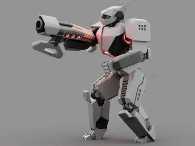 Fighter robot rigged - animated character 3D model