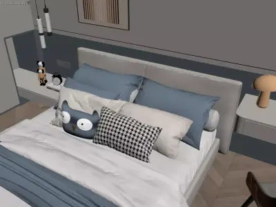 Modern Kids Bedroom with Study Nook and Playful Decor 3D model