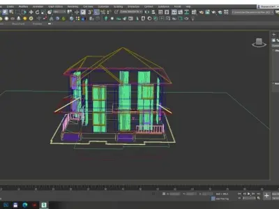 cottage two story house on grassy field 3D model
