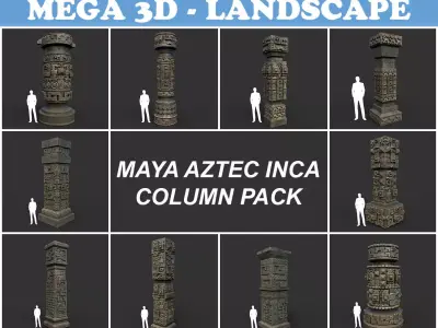 Low poly Mayan Inca Aztec Column Modular Pack Mossy 210616 Low-poly 3D model