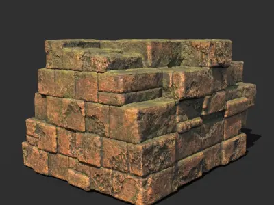 Low poly Terracotta Ruin Medieval Construction Low-poly 3D model