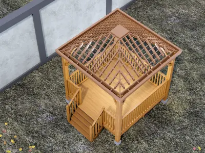 Wooden Gazebo with complete Contruction  3D model