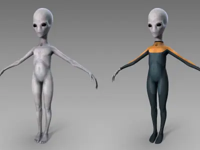 Grey Alien Low-poly 3D model