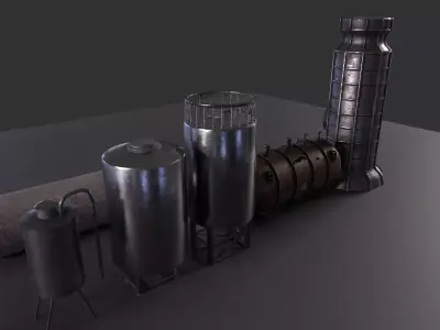 industrial tanks barrels and various industrial Low-poly 3D model