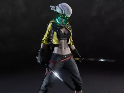 Futuristic Cyberpunk Samurai Girl - Rigged 3D model