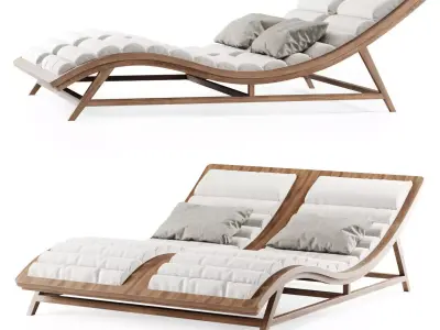 Double wooden chaise lounge  3D model